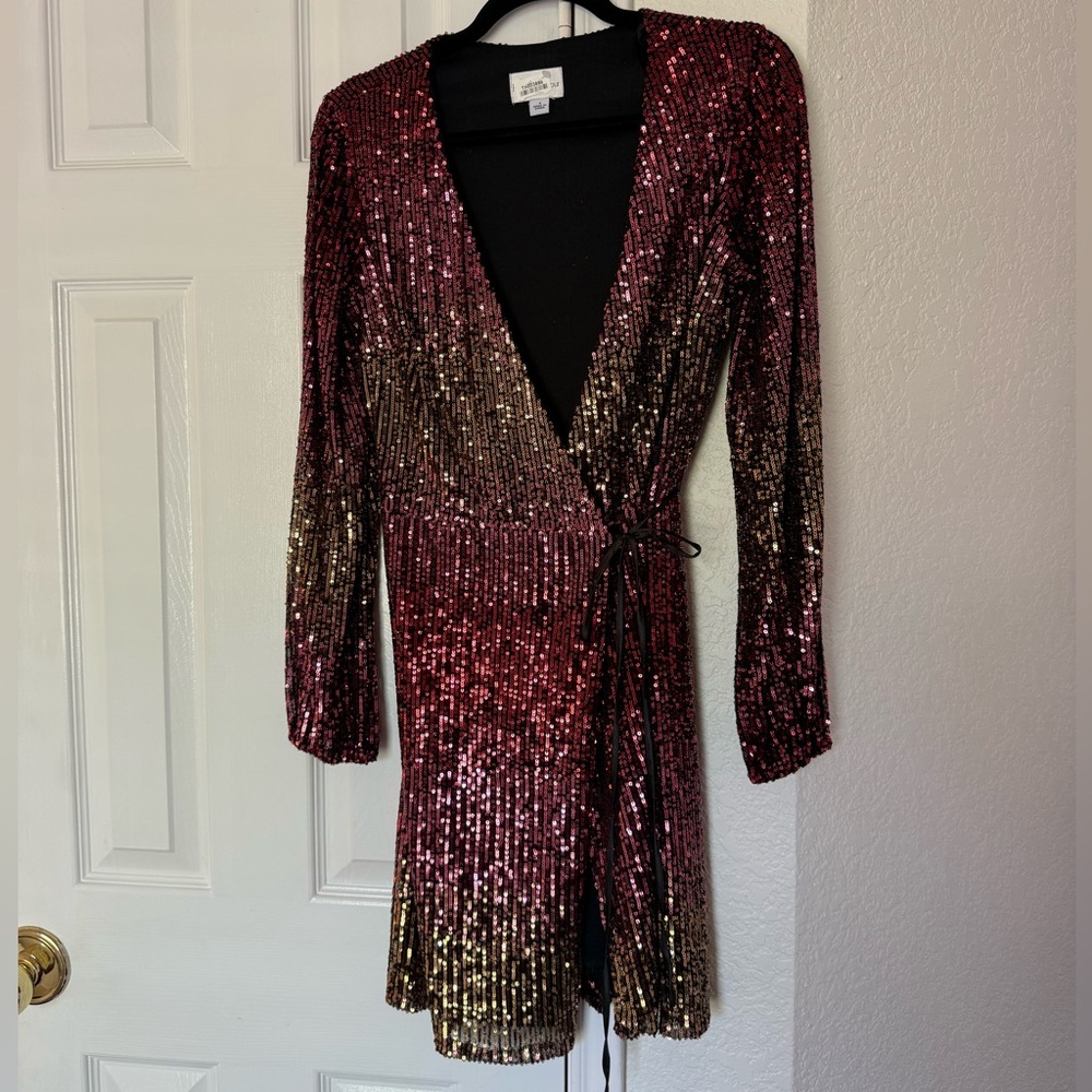 Premier Red and Gold Sequin Long Sleeve Dress